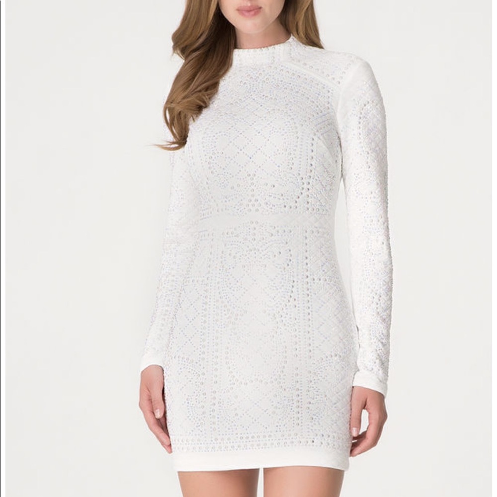 Bebe White Iridescent Quilted Dress